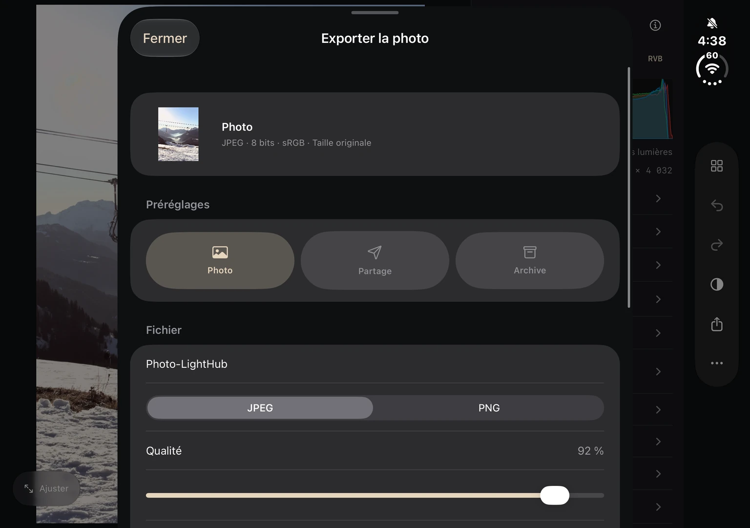 LightHub sur iPhone Duo : Préparez le fichier final.